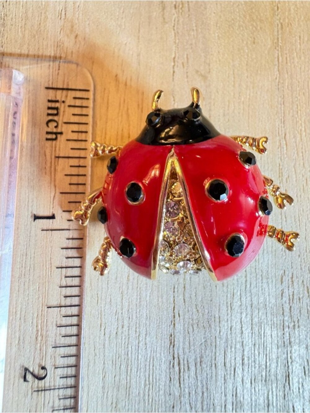 Red and Black Ladybug Brooch with Crystals - Picture 4 of 6